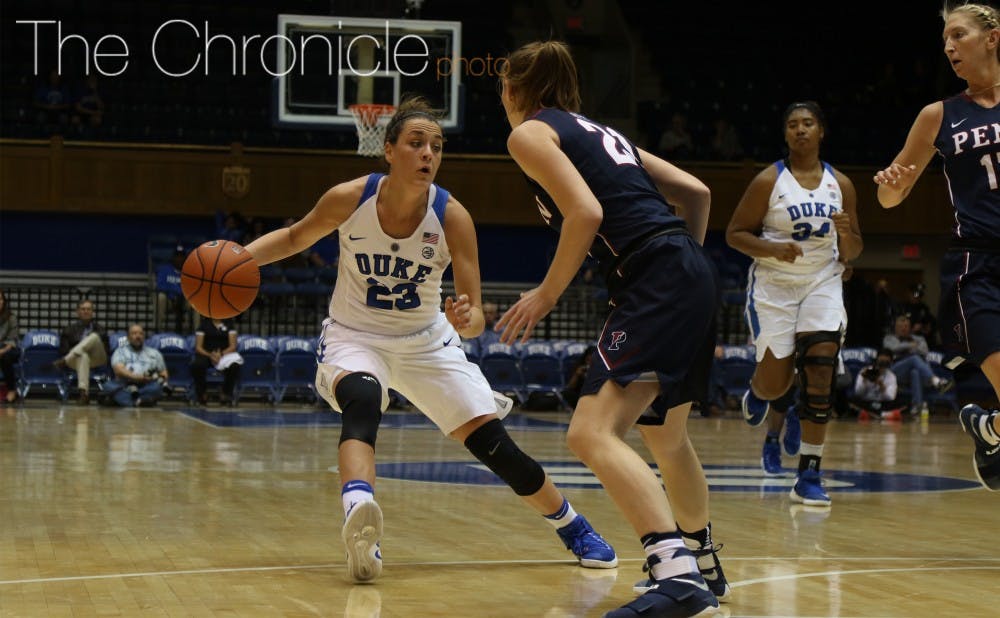 <p>Rebecca Greenwell benefitted from having dangerous playmakers with her on the perimeter, pouring in a career-high 28 points Friday at Liberty.</p>