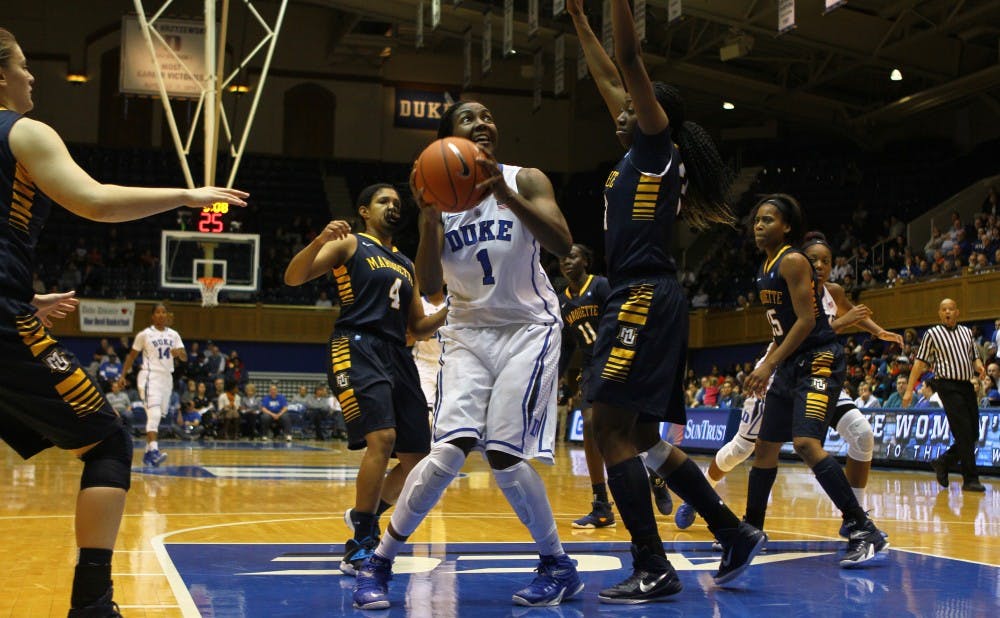 Senior center Elizabeth Williams posted 12 points, seven rebounds and two blocks in her final home opener at Cameron Indoor Stadium.
