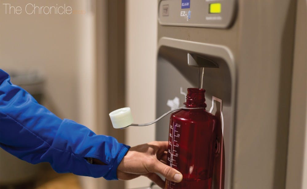 <p>Water filling stations on campus have been installed since 2009 and  have helped Duke save a huge amount of plastic last year.</p>