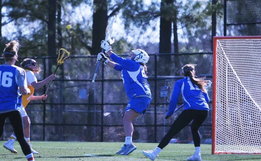 Junior goalkeeper Kelsey Duryea posted seven first-half saves to power the Blue Devils to their third win of the season.