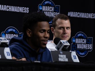 Senior guard and captain Jeremy Roach speaks at Duke's press conference ahead of the Elite Eight.