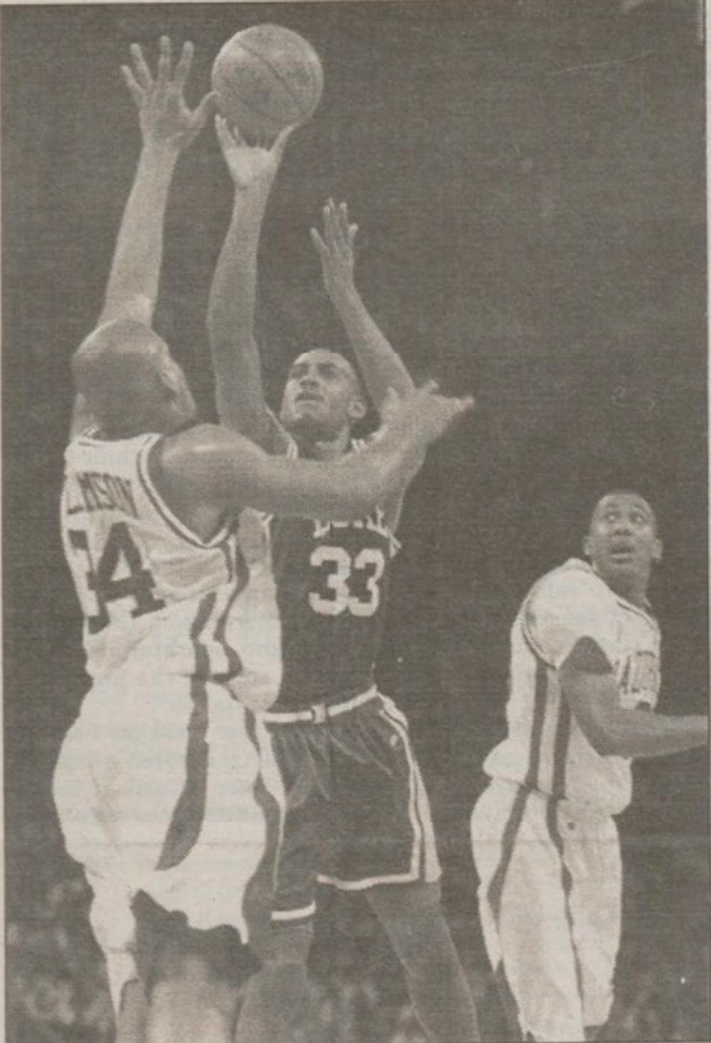 <p>Duke, led by senior Grant Hill, fell to Arkansas in the 1994 NCAA tournament championship game.</p>