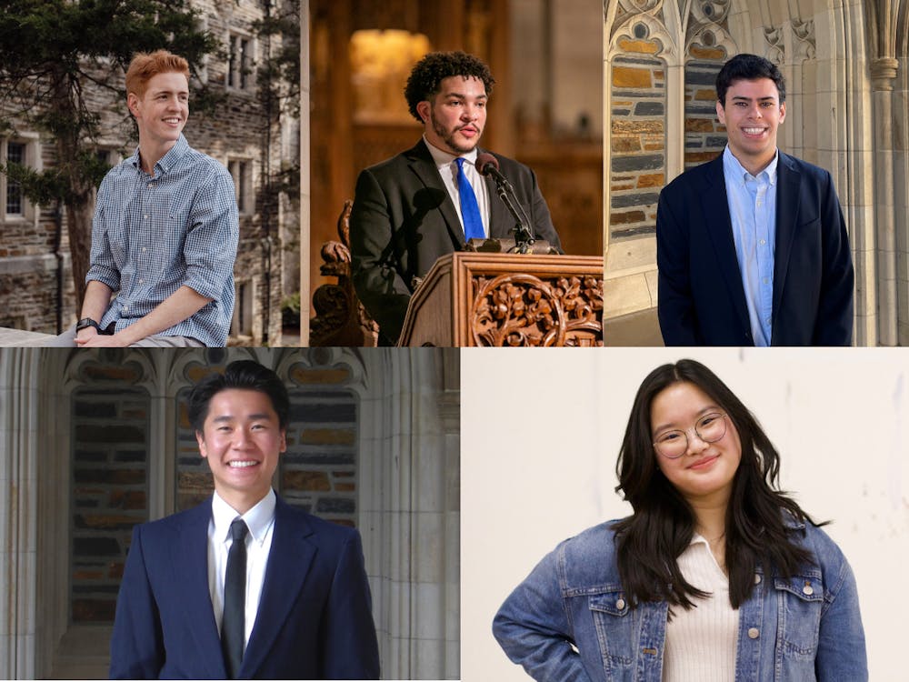 <p>Clockwise from top left: Presidential candidates Chase Barclay, Isaiah Hamilton, and Robert Sprung, EVP candidates Ashley Bae and Brandon Qin. Photos courtesy of candidates.&nbsp;</p>