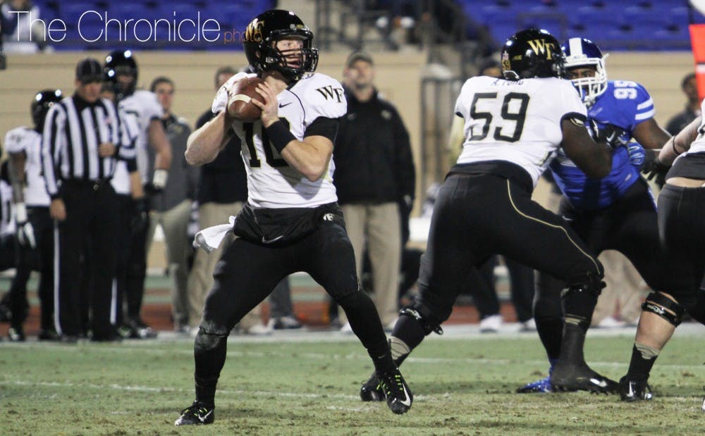 <p>John Wolford and Wake Forest’s offense struggled in the team’s opener but torched Duke for more than 400 yards of offense in the teams’ 2015 meeting.</p>