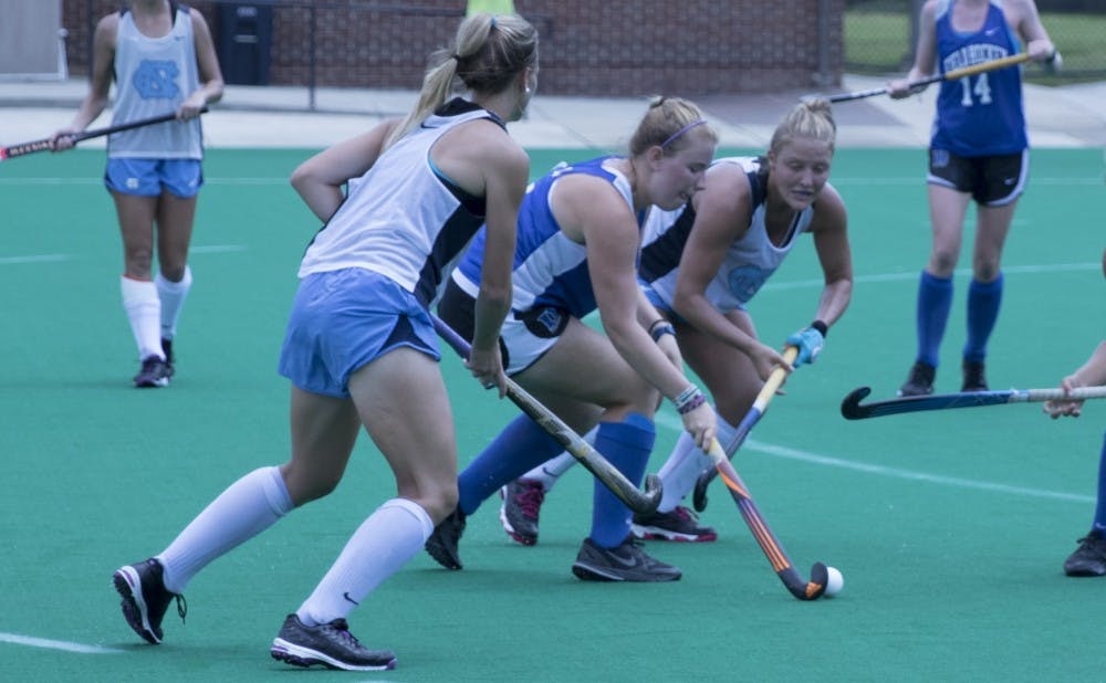 <p>Heather Morris scored an early goal Saturday despite often having to play near a crowd of North Carolina defenders.</p>