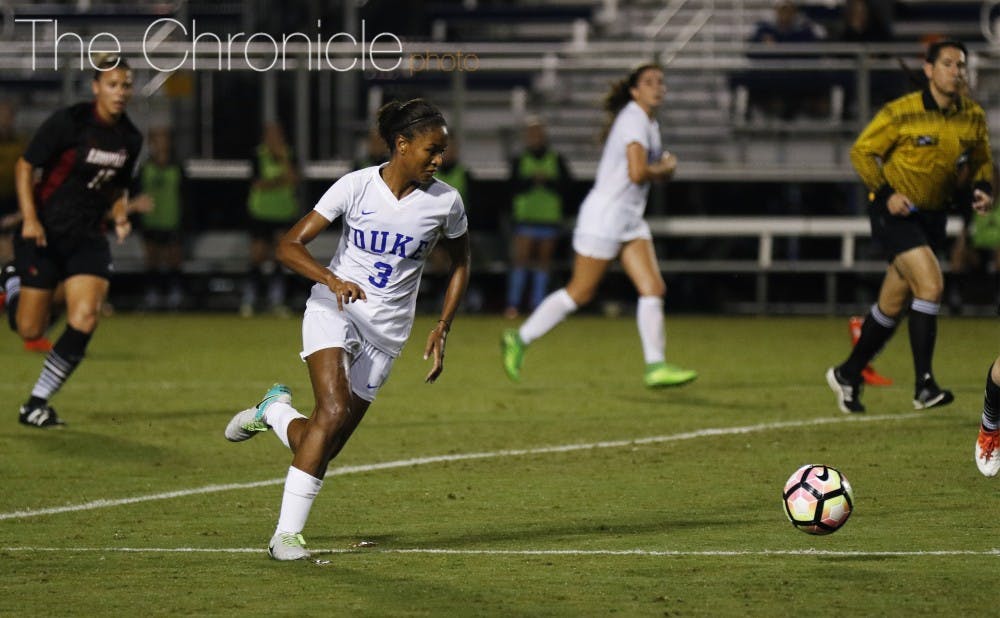 <p>Junior Imani Dorsey and the Blue Devils fired 31 shots Thursday but were unable to score in 110 minutes against Louisville</p>