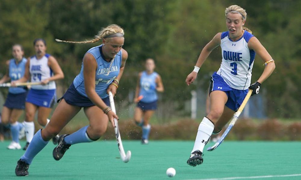 Mary Nielsen (3, right) scored twice as Duke went 2-0 over the weekend in Virginia.