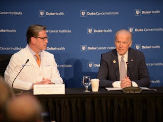 Vice President Joe Biden took part in a round table discussion&nbsp;on cancer research at Duke Wednesday.