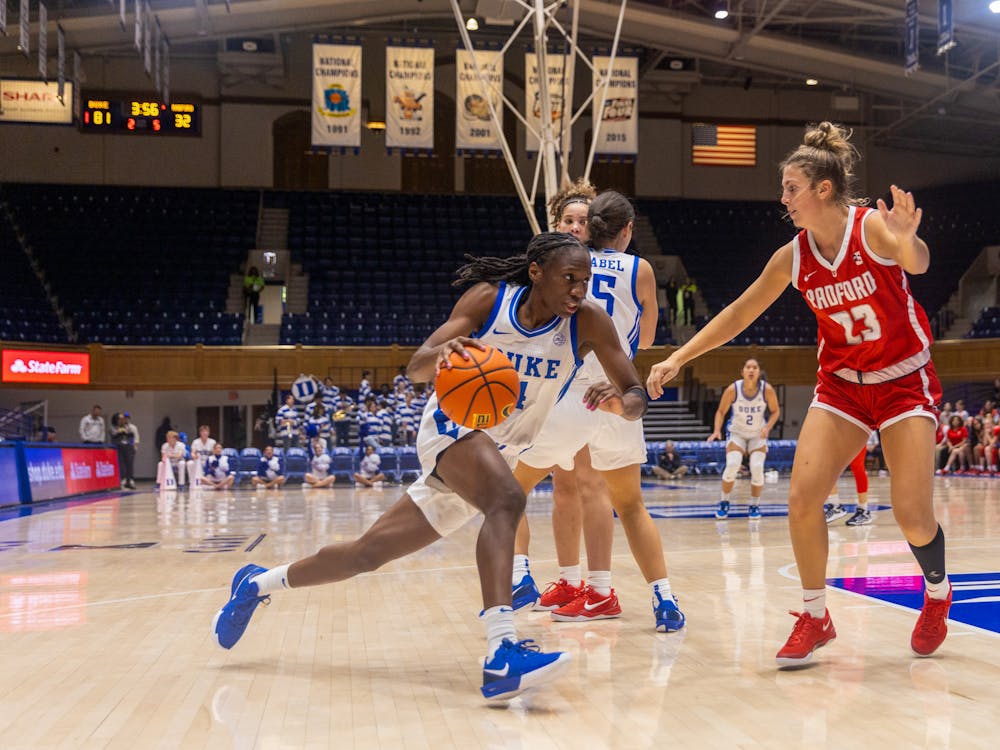 Jadyn Donovan drives to the basket for Duke. 