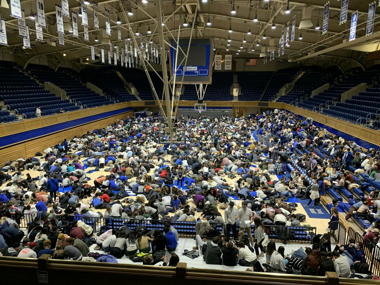 Students first gathered in Cameron Indoor Stadium in January to take a test to get a tenting spot in Krzyzewskiville. 