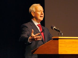President Richard Brodhead spoke to employees and other audience members in Page Auditorium Tuesday on efforts to decrease Duke’s budget deficit.