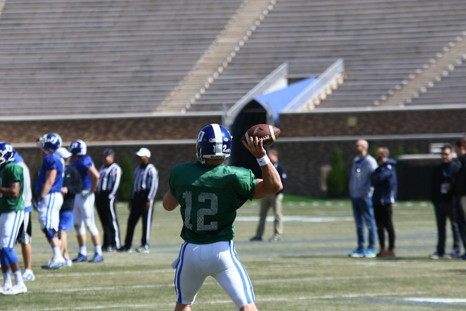Parker Boehme&mdash;who took first-team reps during Duke's spring camp with starter Thomas Sirk sidelined&mdash;completed seven of 10 passes for 66 yards Saturday.