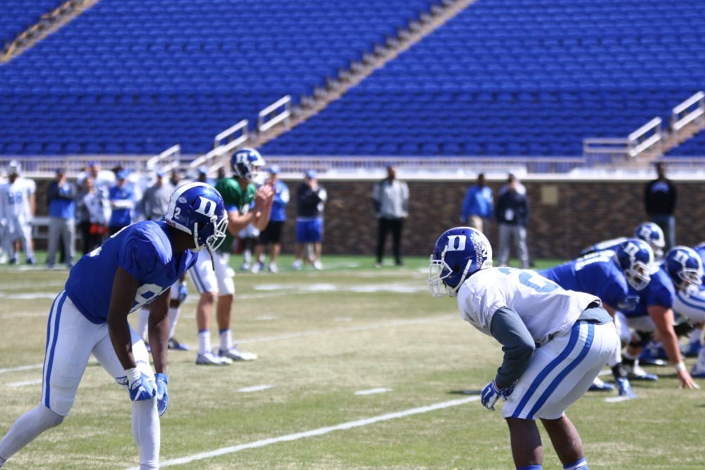Duke's defense forced three turnovers during the scrimmage Saturday, including a fumble recovery by DeVon Edwards and an interception return for a touchdown by Joe Giles-Harris.