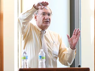 Professor David Vogel speaks Monday at the Sanford School of Public Policy.