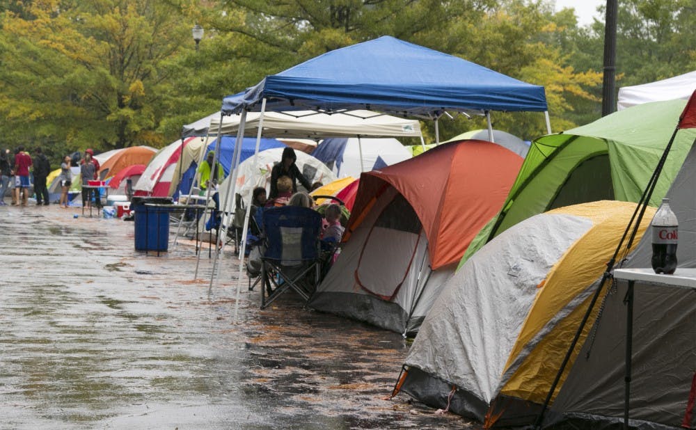 <p>This year’s graduate student campout for men’s basketball season tickets occurred during Fall Break and was disrupted by rain Saturday. Despite the elements, approximately 1,600 students participated.</p>