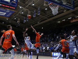 A last-second heave from Duke's Trevor Keels clanked off the side of the rim, as Miami toughed out the Blue Devils Saturday night.