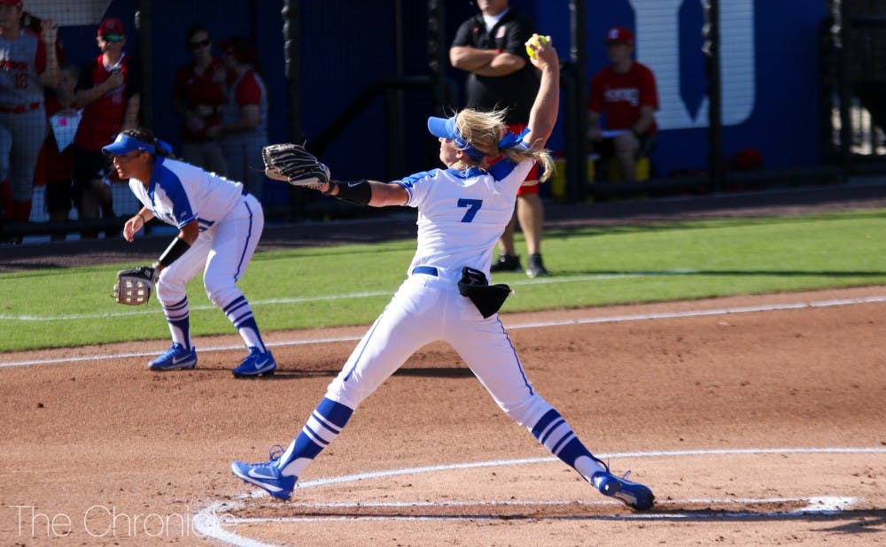 In addition to being Duke’s best hitter, Katherine Huey owns four wins on the mound in the Blue Devils’ first nine games under the tutelage of Lacey Waldrop.