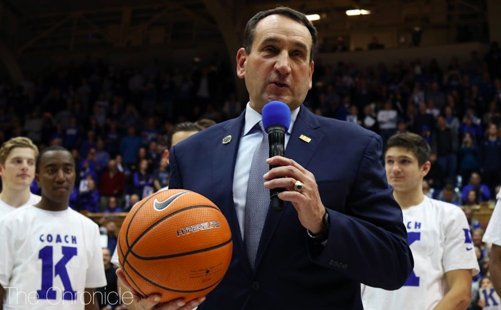 Krzyzewski picked up win No. 1,000 with Duke Nov. 14 against Utah Valley. 