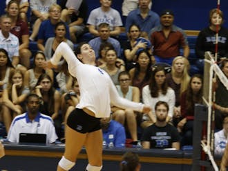 Senior Emily Sklar returned from injury to put down a career-best 27 kills, but it was not enough for the Blue Devils to pull the upset Friday night.