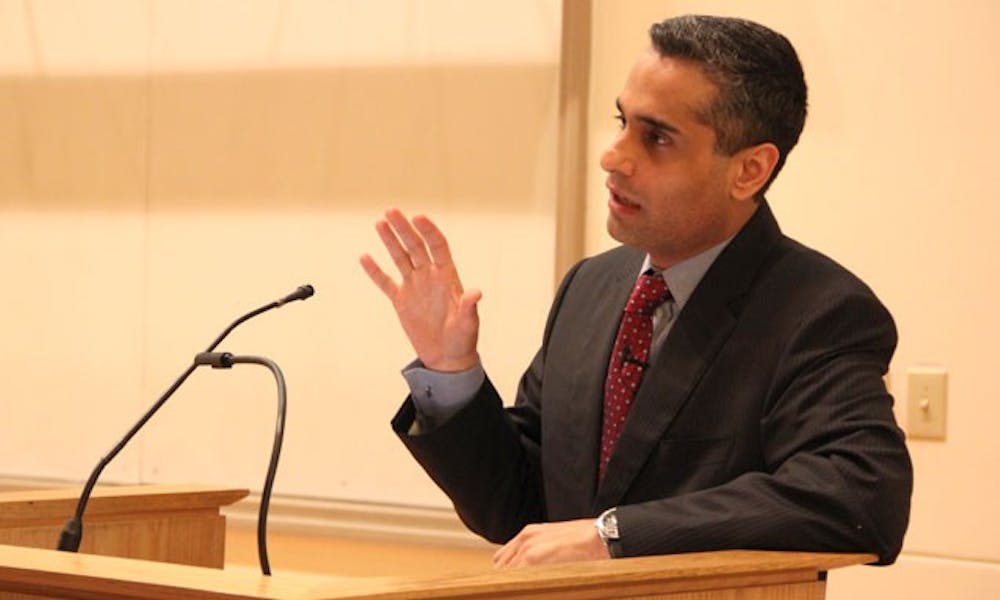 Siddharth Kara speaks on human trafficking in a keynote speech hosted by the Center for African and African American Research.