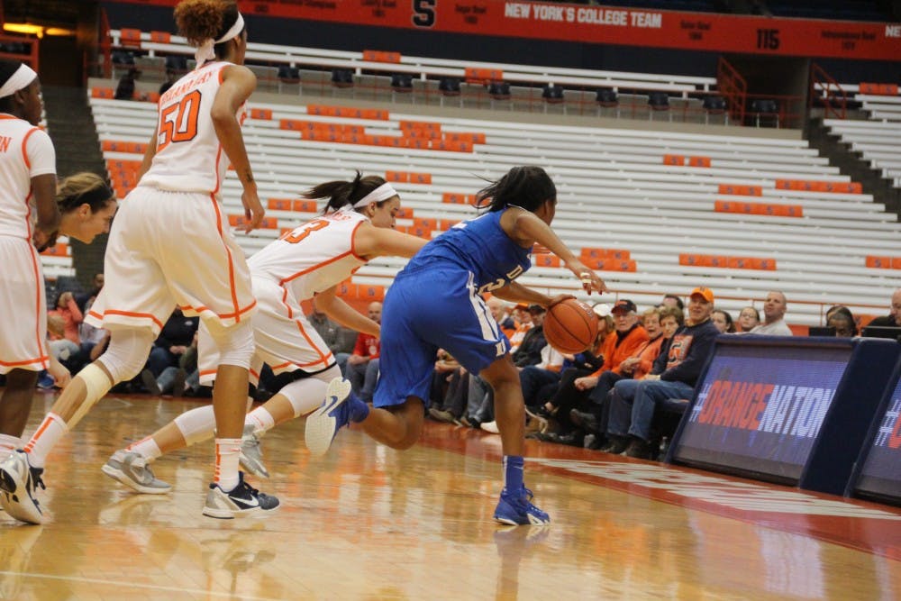 Syracuse's full-court pressure caused havoc all afternoon, forcing the Blue Devils into 32&nbsp;turnovers.