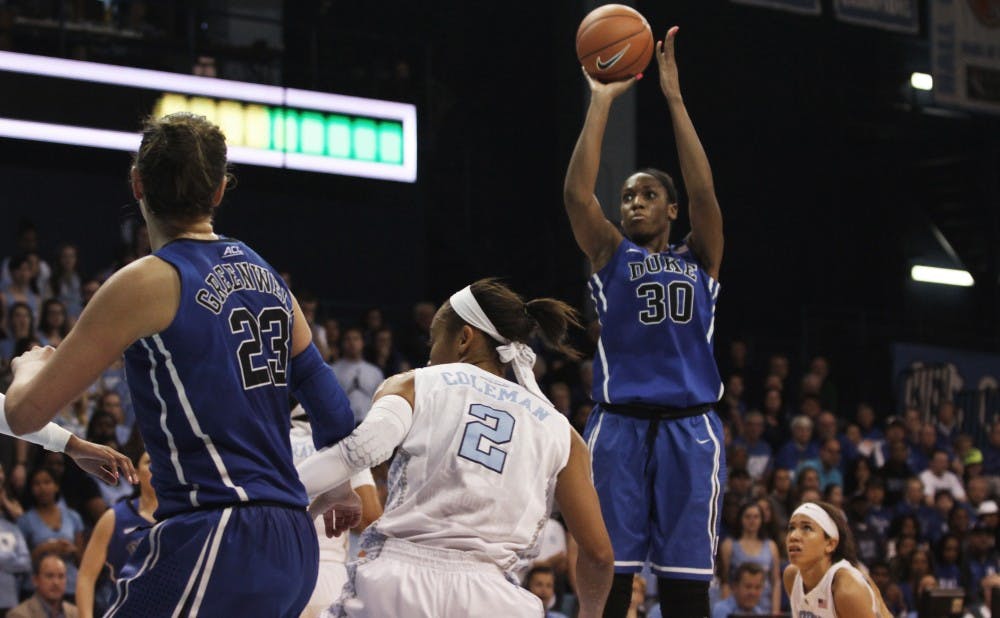 Forward Amber Henson has developed an outside stroke for the Blue Devils since returning from a slew of knee injuries, knocking down eight of her 17 3-point attempts this season.