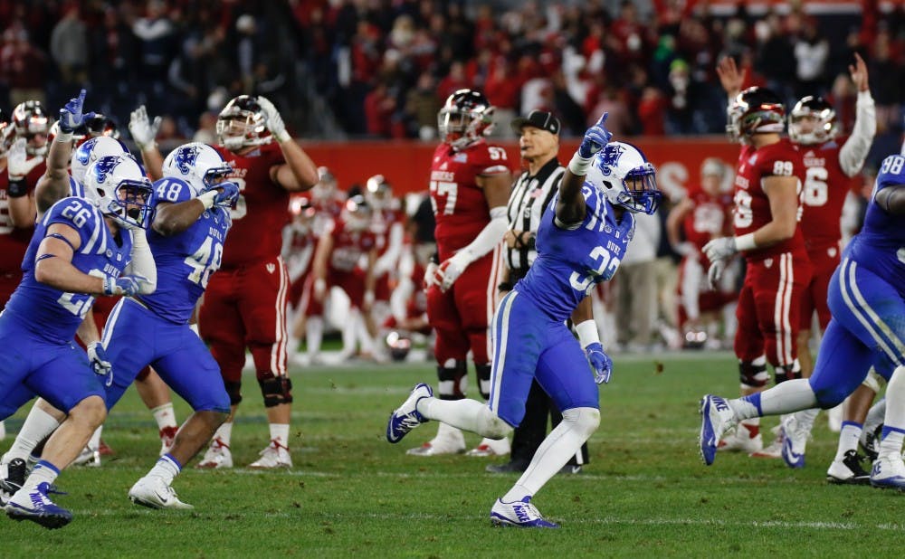 The Blue Devils began their celebration as soon as Indiana kicker Griffin Oakes' game-tying field goal attempt&nbsp;was ruled no good.