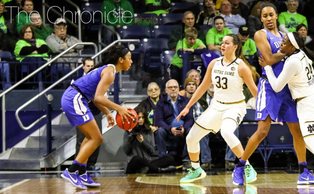 <p>Lexie Brown scored 22 points and got her team off to a hot start, but Notre Dame swarmed the All-American late to take the Blue Devils out of their offense.&nbsp;</p>