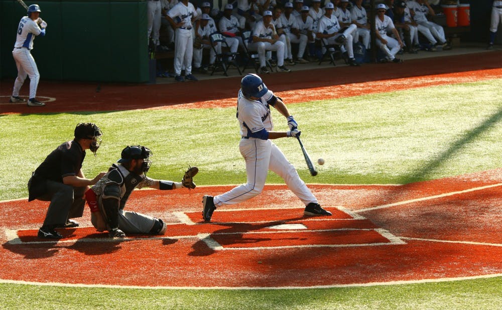<p>Junior Cris Perez hit a three-run home run Tuesday in the Blue Devils' 11-5 win against Longwood. Duke will look for another strong offensive effort in a three-game series against No. 7 Florida State this weekend.</p>