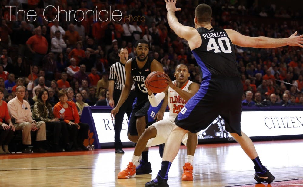 Center Marshall Plumlee was one of three Blue Devil big men to finish with at least four fouls Wednesday as  Clemson overtook Duke down the stretch.