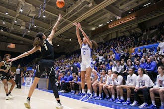 Celeste Taylor attempts a 3-pointer during Duke's season-ending loss to Colorado at Cameron Indoor Stadium.