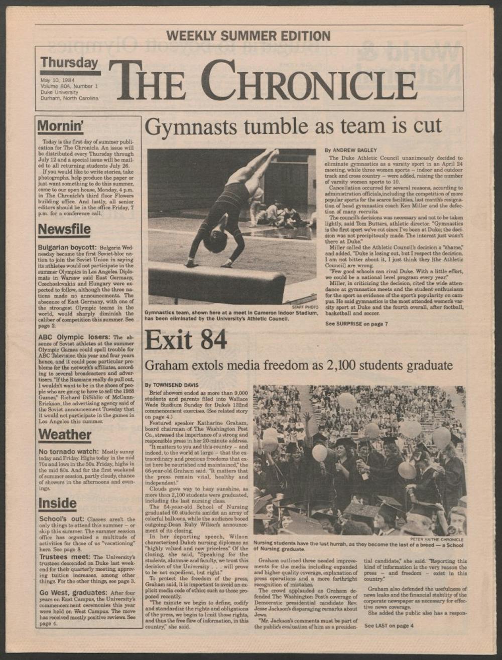 A Chronicle article in 1984 detailed Duke’s decision to cut gymnastics as a sport.