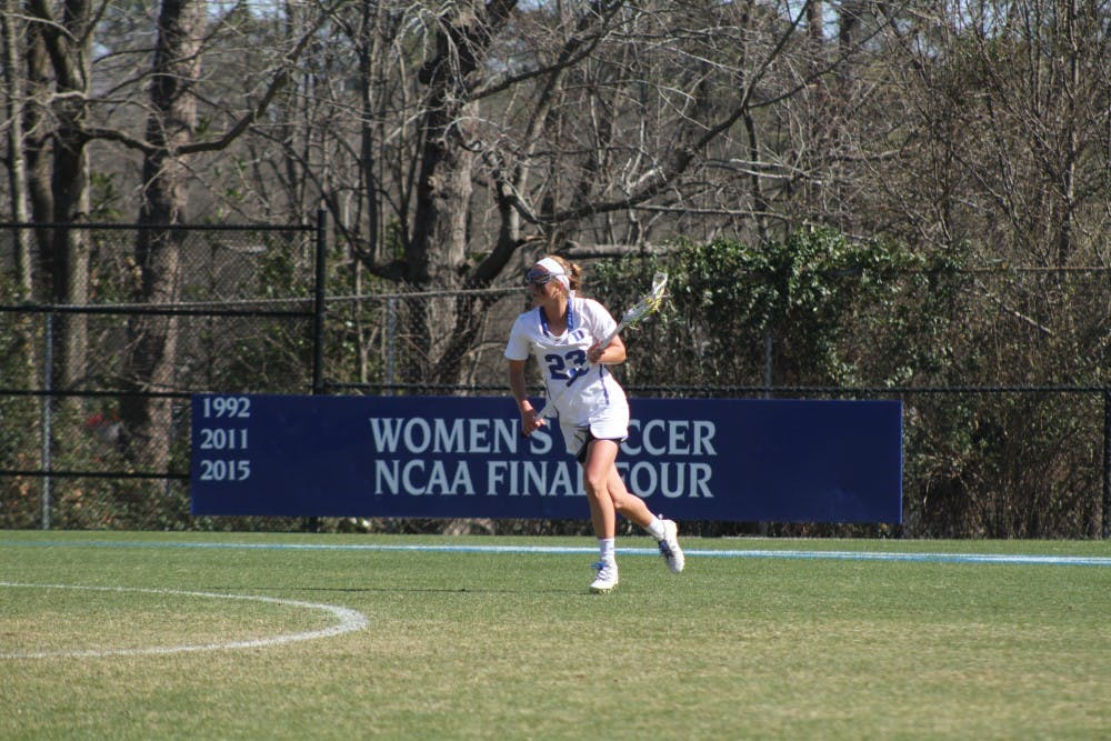 <p>Maddie Crutchfield scored two goals and added an assist as the Blue Devils fought back against Columbia with an 8-1 run to close the game.</p>