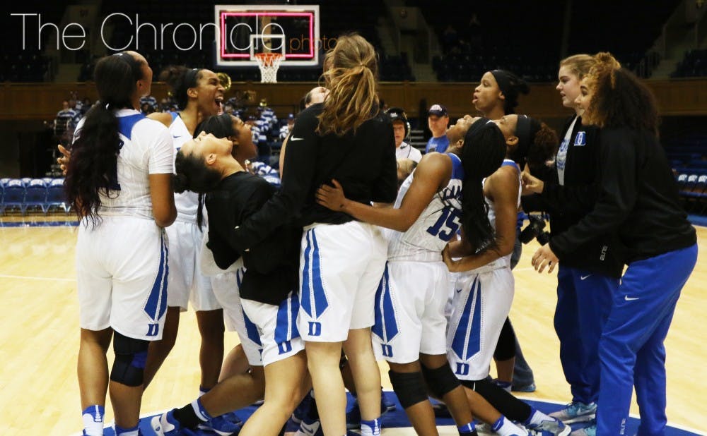 <p>The Blue Devils celebrated their third top-20 home win in the past month Monday at Cameron Indoor Stadium.&nbsp;</p>