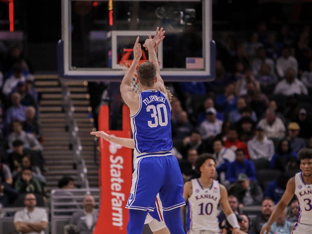 Though he recorded his third-straight double-double in Duke men's basketball's loss to Kansas, Kyle Filipowski shot 6-of-18 from the field and 1-of-6 from three. 
