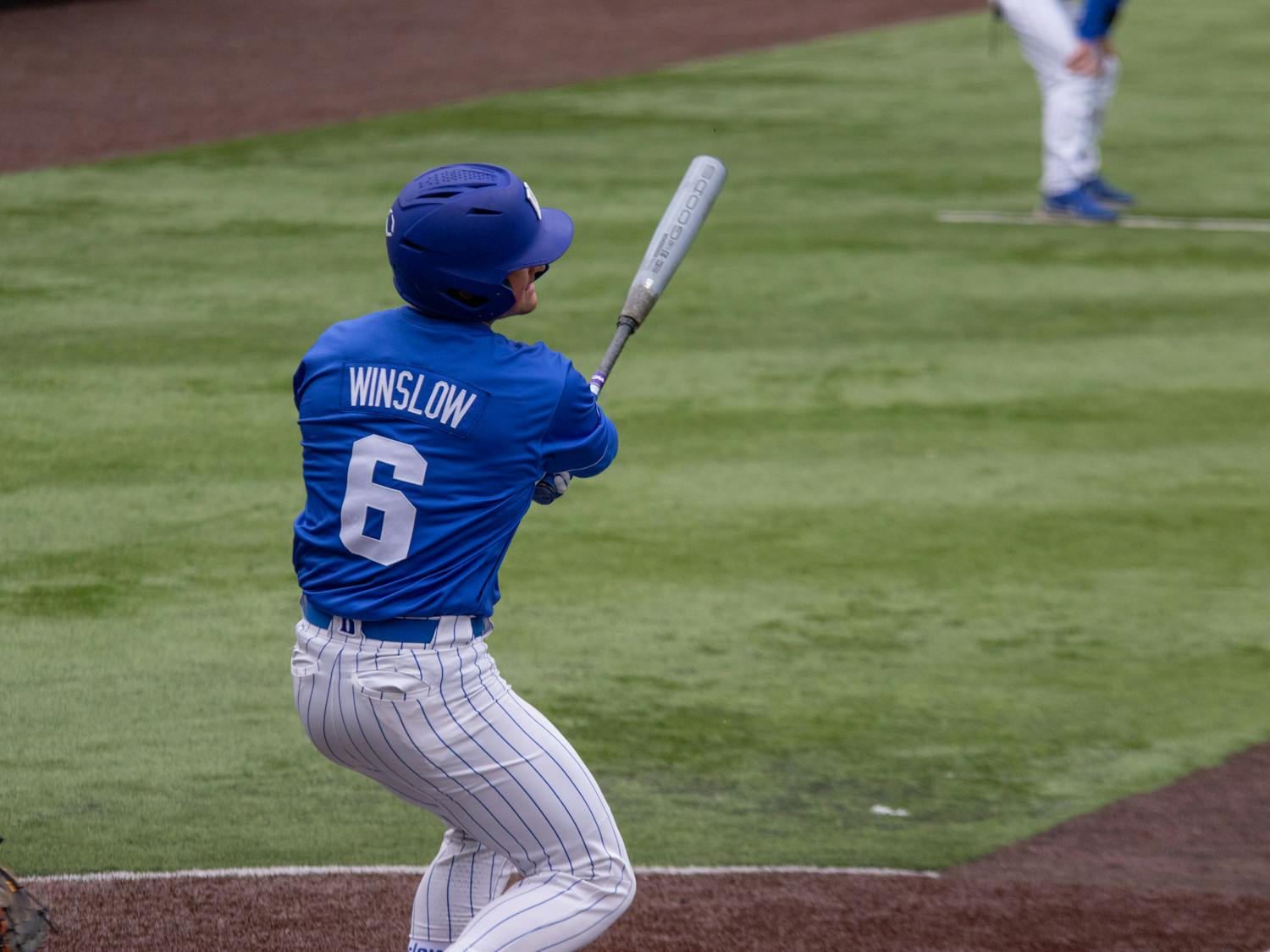 Macon Winslow swings during Duke's midweek win against Campbell.