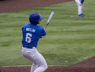Macon Winslow swings during Duke's midweek win against Campbell.