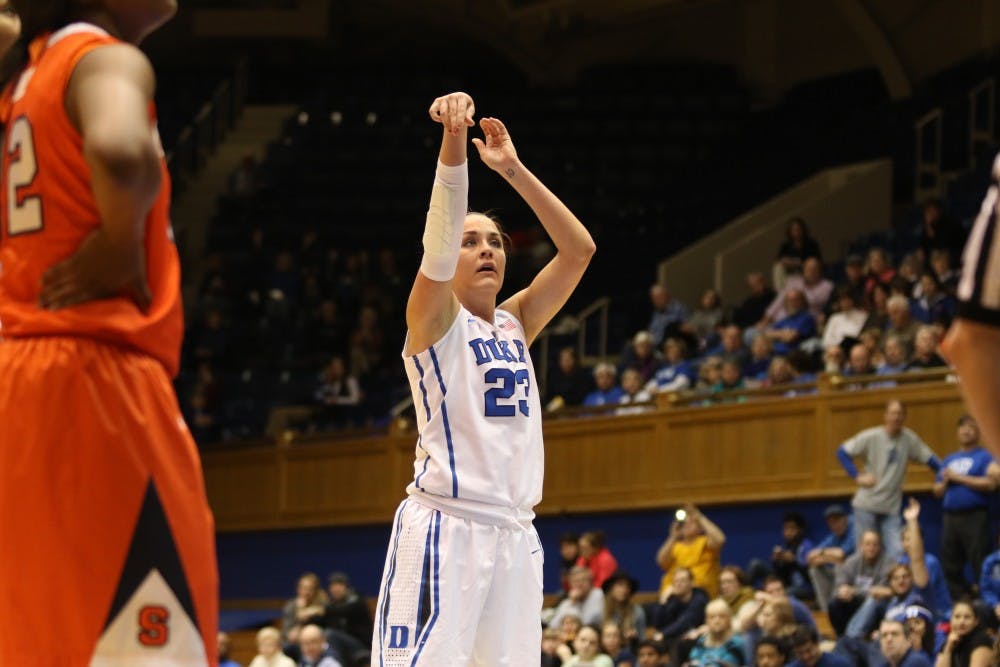 Rebecca Greenwell's free throws with 26 seconds remaining gave Duke the lead and helped the Blue Devils stave off a Syracuse squad that hit 13 triples.