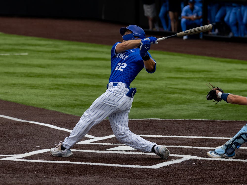 Graduate second baseman takes a cut for Duke against North Carolina.