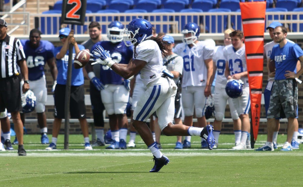 Redshirt freshman Nicodem Pierre has filled in for the injured Blue Devils in the backfield while Shaun Wilson, Joseph Ajeigbe and Jela Duncan recover.