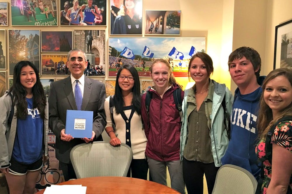 <p>The Duke Climate Coalition met with university officials to deliver student petitions in support of renewable energy and third-party energy sales.</p>