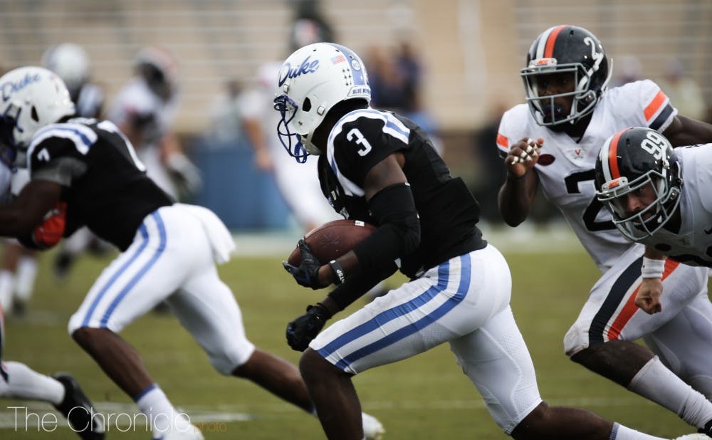 <p>T.J. Rahming's six catches were not enough to help Duke compete with Virginia Saturday afternoon.</p>