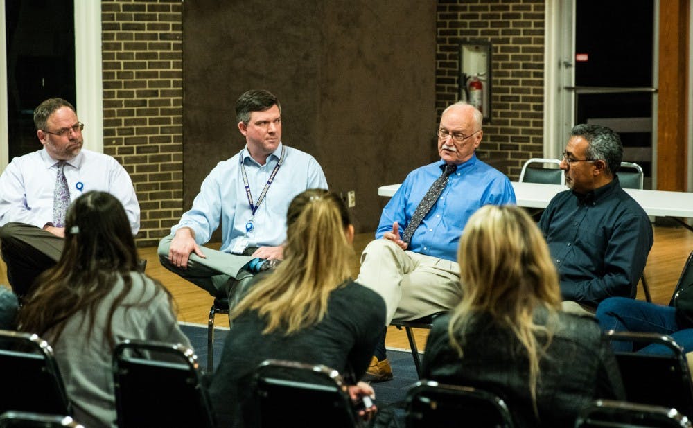 <p>Housing, Dining and Residence Life representatives discussed Central Campus mold with a small group of students during a Wednesday forum.&nbsp;</p>