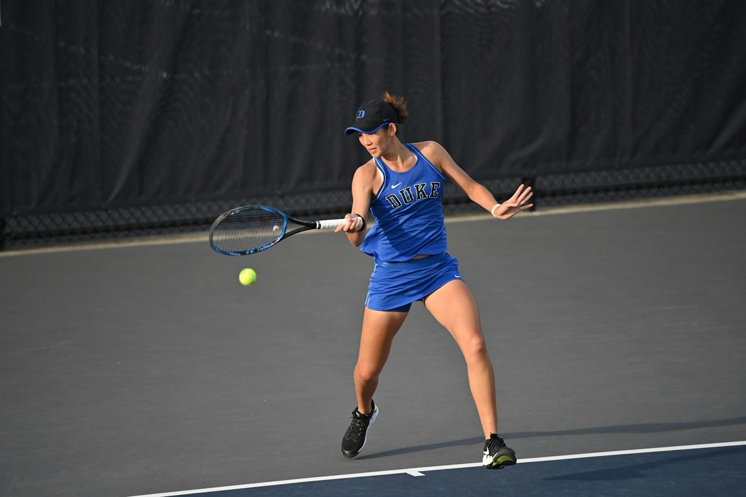 Graduate student Meible Chi won her singles match Friday against the Yellow Jackets, but it wasn't enough to push Duke over the top.