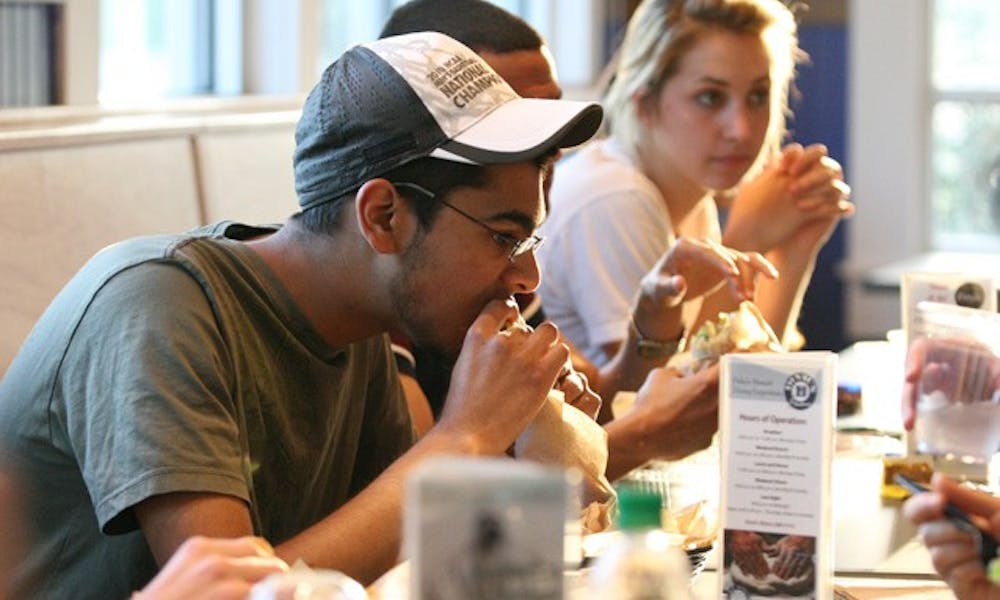 At their meeting Monday, DUSDAC members taste test Devil’s Bistro, Central Campus’ new restaurant, finding few complaints about the eatery’s food quality.