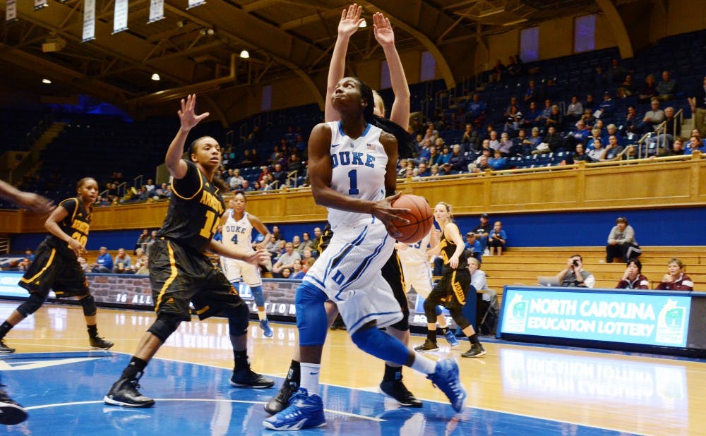Senior center Elizabeth Williams posted 23 points and 18 rebounds in Sunday's exhibition against Armstrong State.