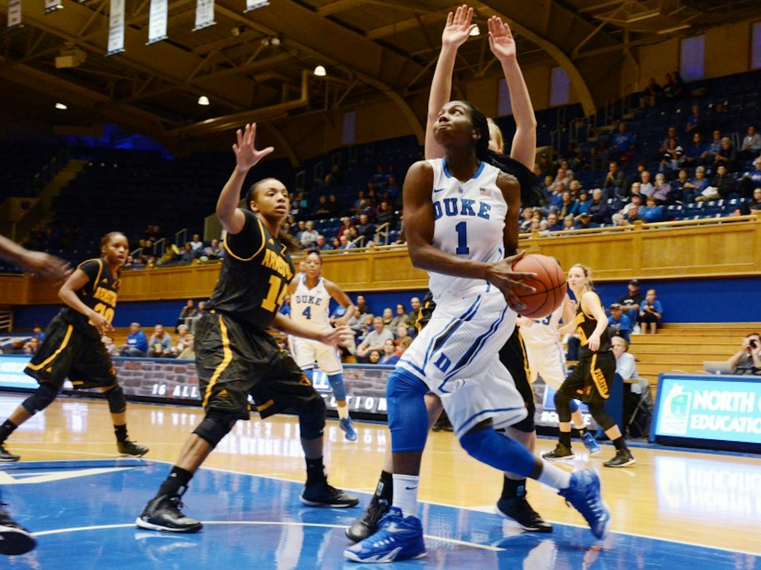 Senior center Elizabeth Williams posted 23 points and 18 rebounds in Sunday's exhibition against Armstrong State.