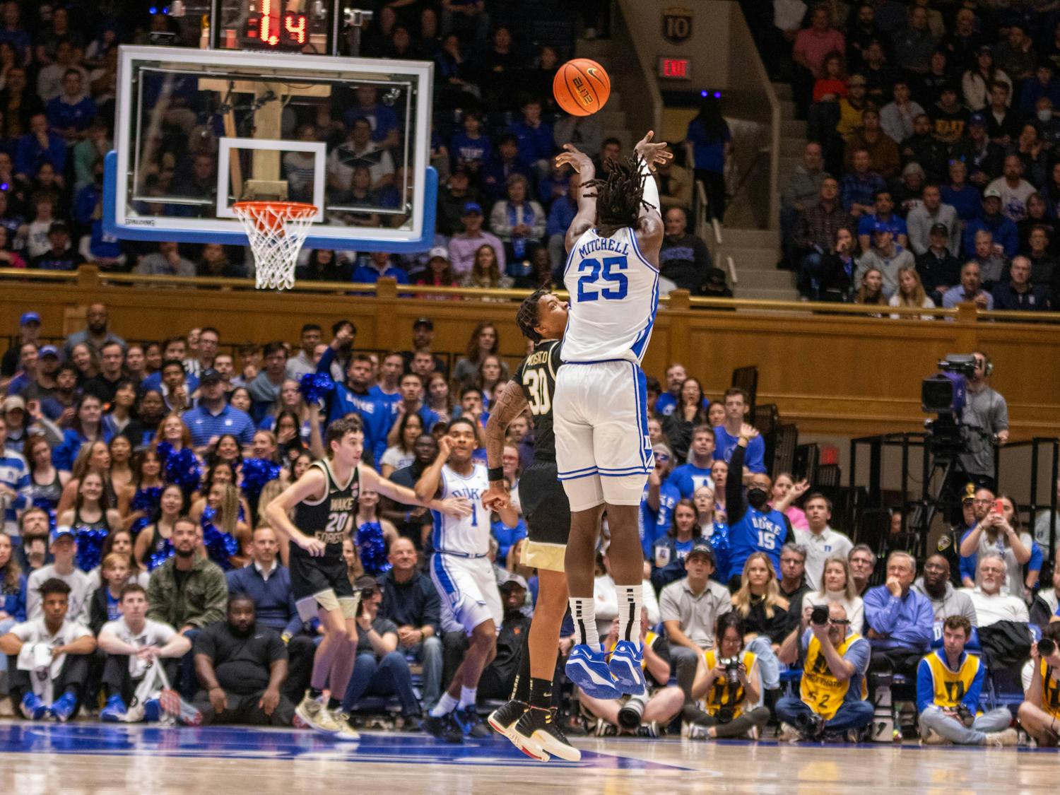 Mark Mitchell unleashes a shot from deep during Duke's win against Wake Forest.