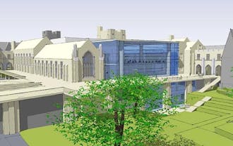 This artist's rendering shows what the finished West Union Building renovations will look like. The project's architects, Grimshaw, will be answering questions for students and presenting preliminary designs tomorrow afternoon.