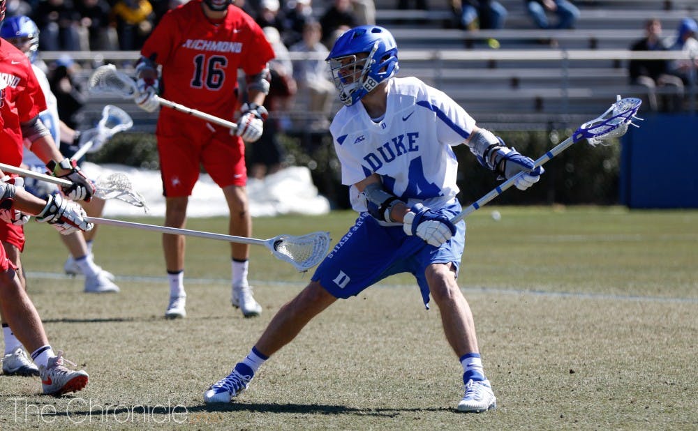 Justin Guterding scored six goals to lead Duke past the Spiders.